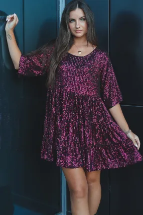 DEAL My Queen Sequin Black Cherry Baby Doll Dress