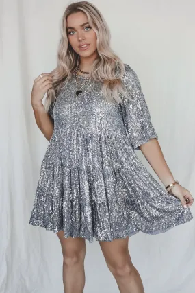 DEAL My Queen Sequin Silver Babydoll Dress