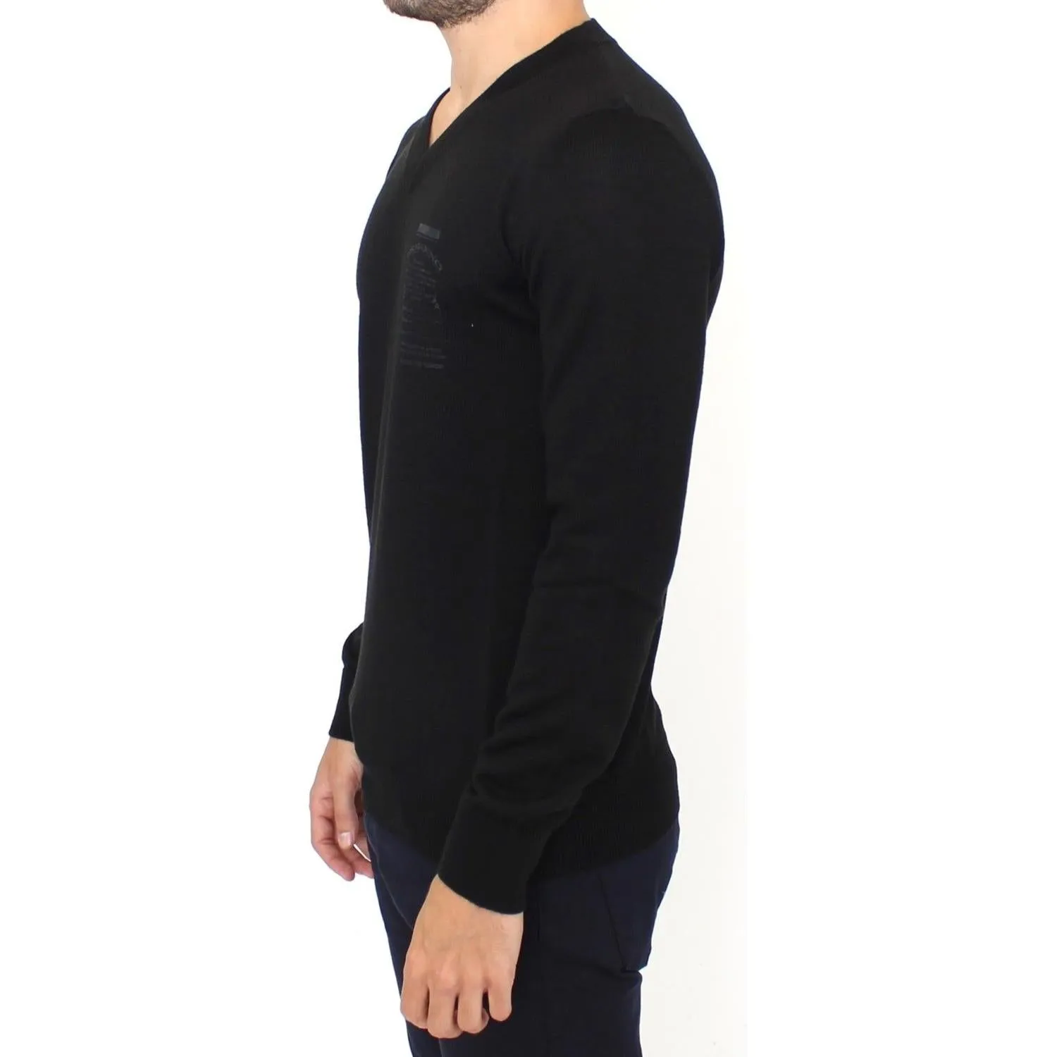 Ermanno Scervino Elegant Black V-Neck Wool Blend Sweater