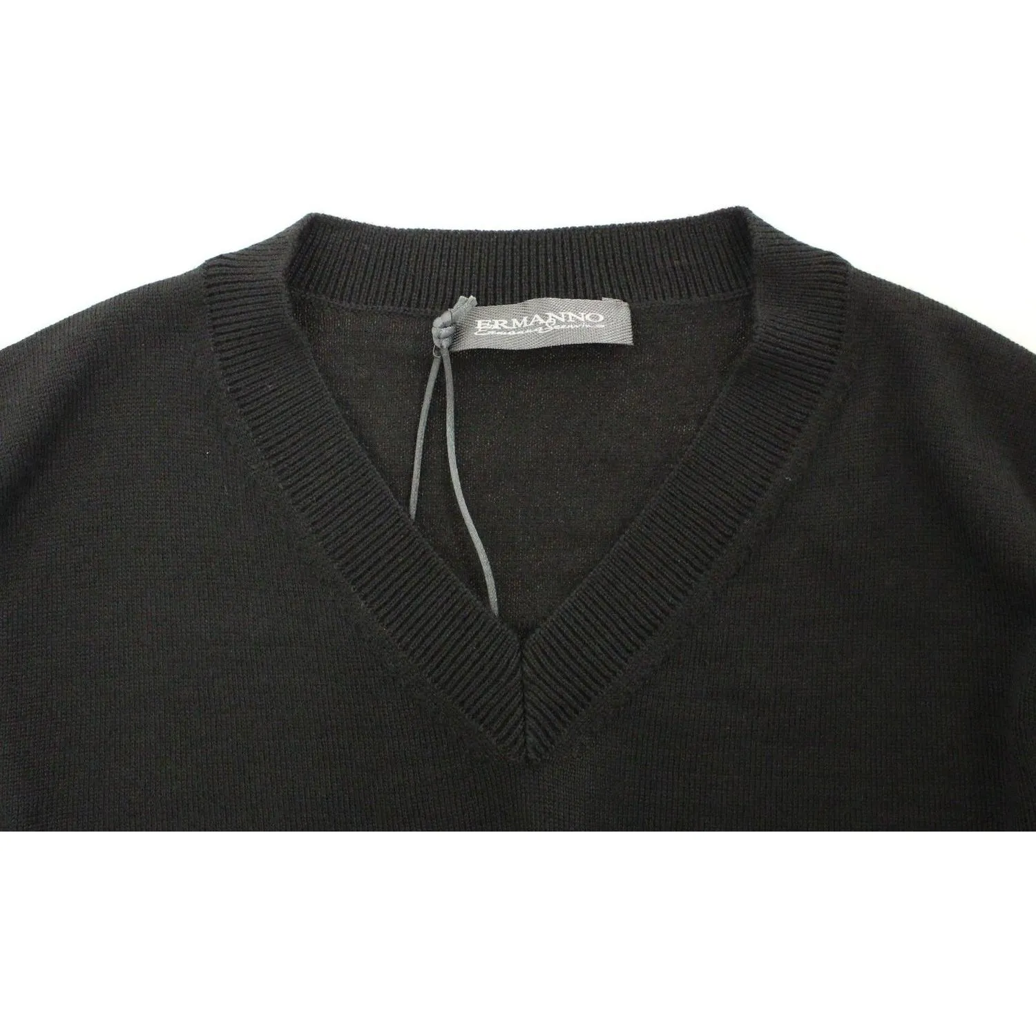 Ermanno Scervino Elegant Black V-Neck Wool Blend Sweater