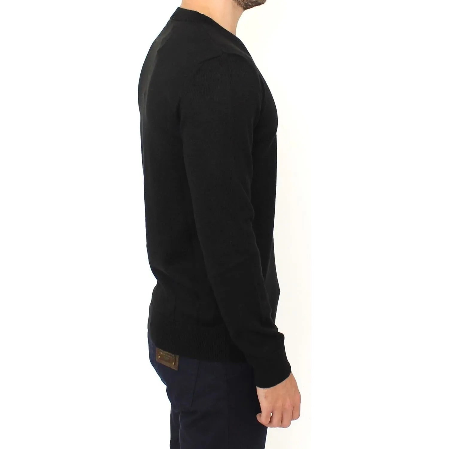 Ermanno Scervino Elegant Black V-Neck Wool Blend Sweater