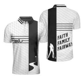 Faith Family Fairways American Flag Golf Polo Shirt, Black And White Golf Shirt For Men Coolspod