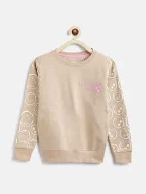 Girls Beige Cotton Sweatshirt