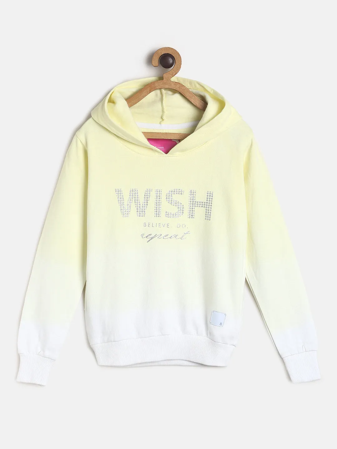 Girls Yellow Printed Sweatshirt With Hood