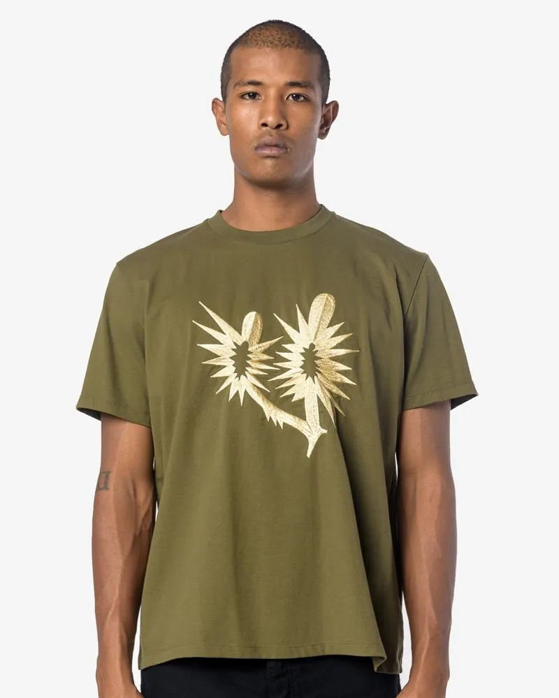 Golden Cactus Box T-Shirt in Army Green