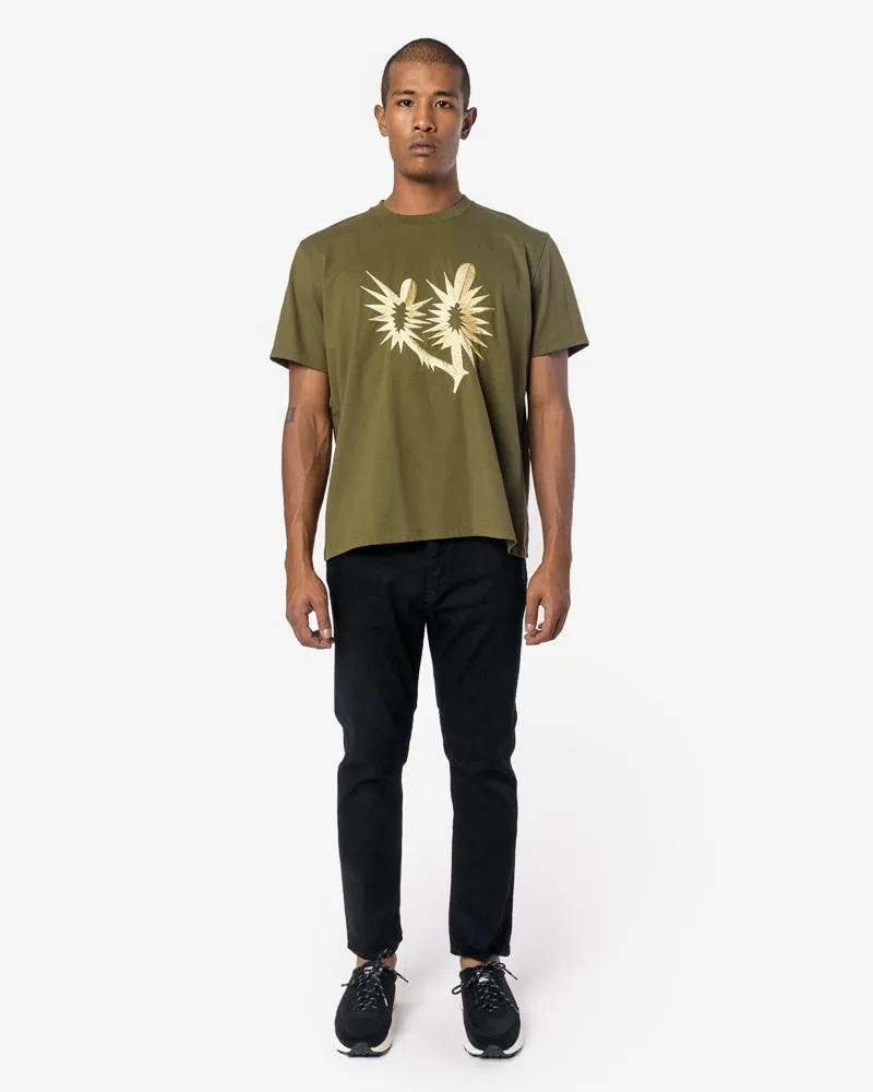 Golden Cactus Box T-Shirt in Army Green