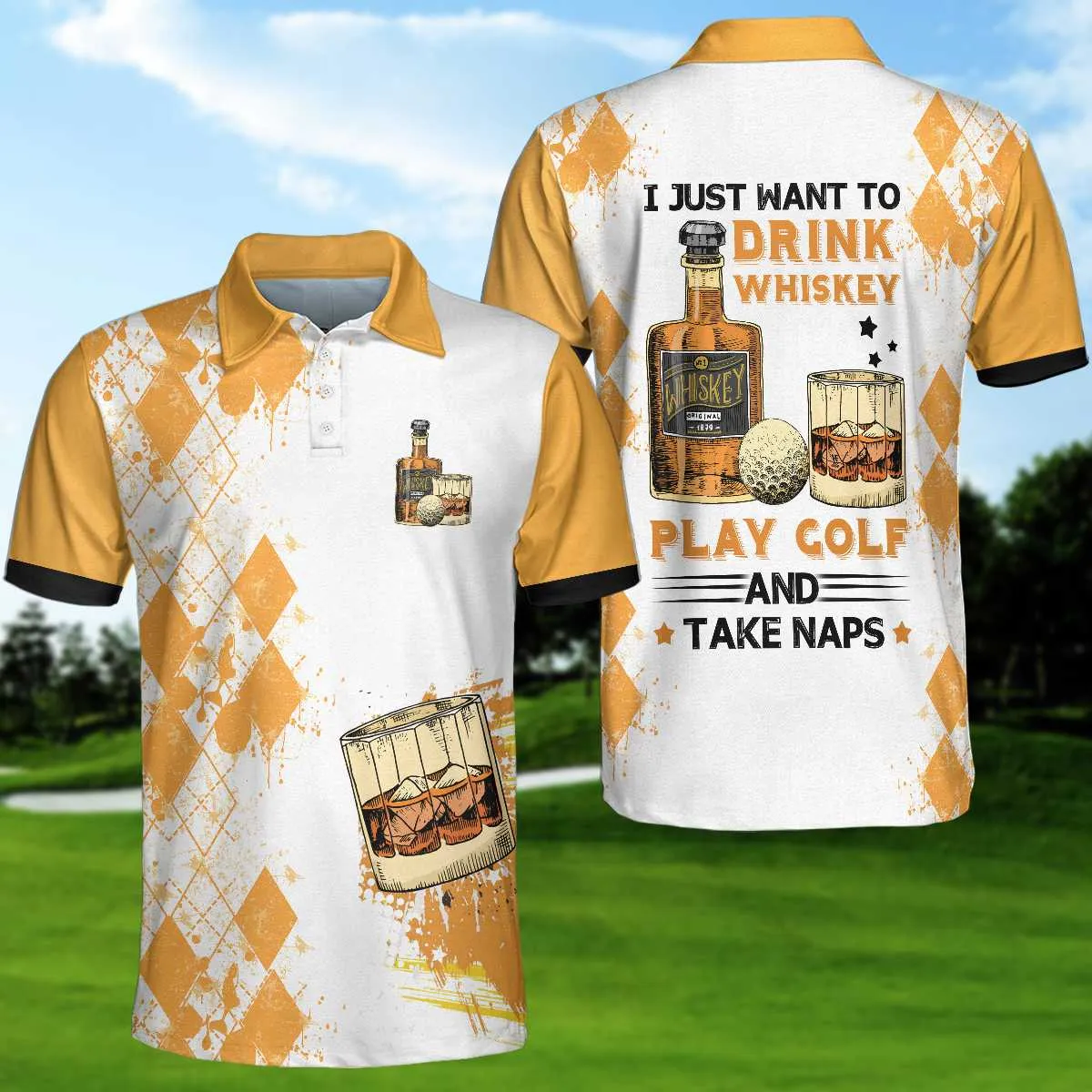 Golf Whisky And Take Naps Short Sleeve Polo Shirt, Argyle Pattern Wine Polo Shirt, Best Golf Shirt For Men Coolspod