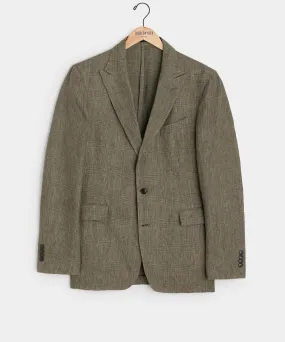 Italian Linen Sutton Jacket in Olive Glenplaid