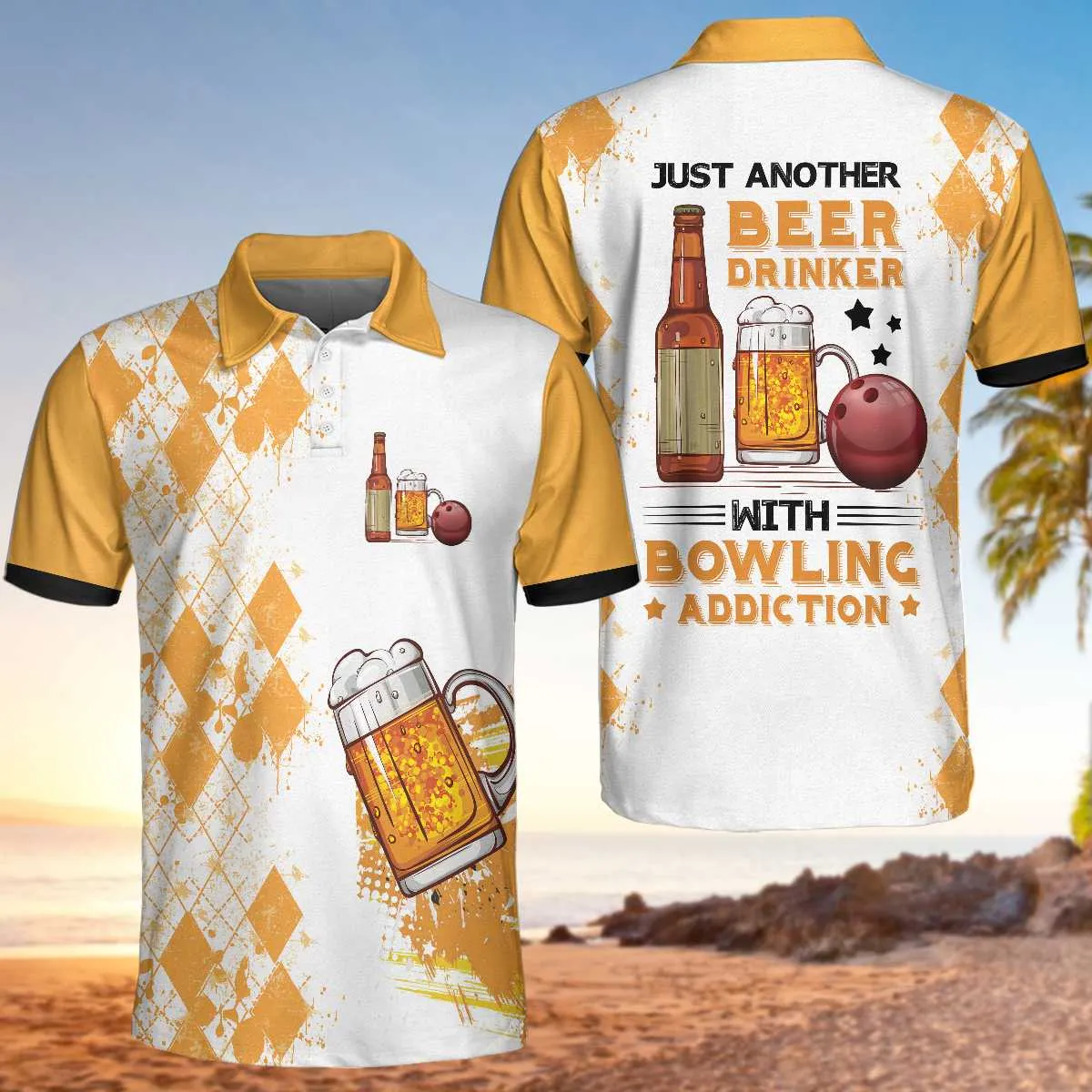 Just Another Beer Drinker With Bowling Addiction Polo Shirt, Funny Bowling Shirt For Beer Lovers Coolspod