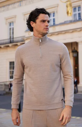 Leandre Regular Premium Textured Quarter Zip Knit in Taupe