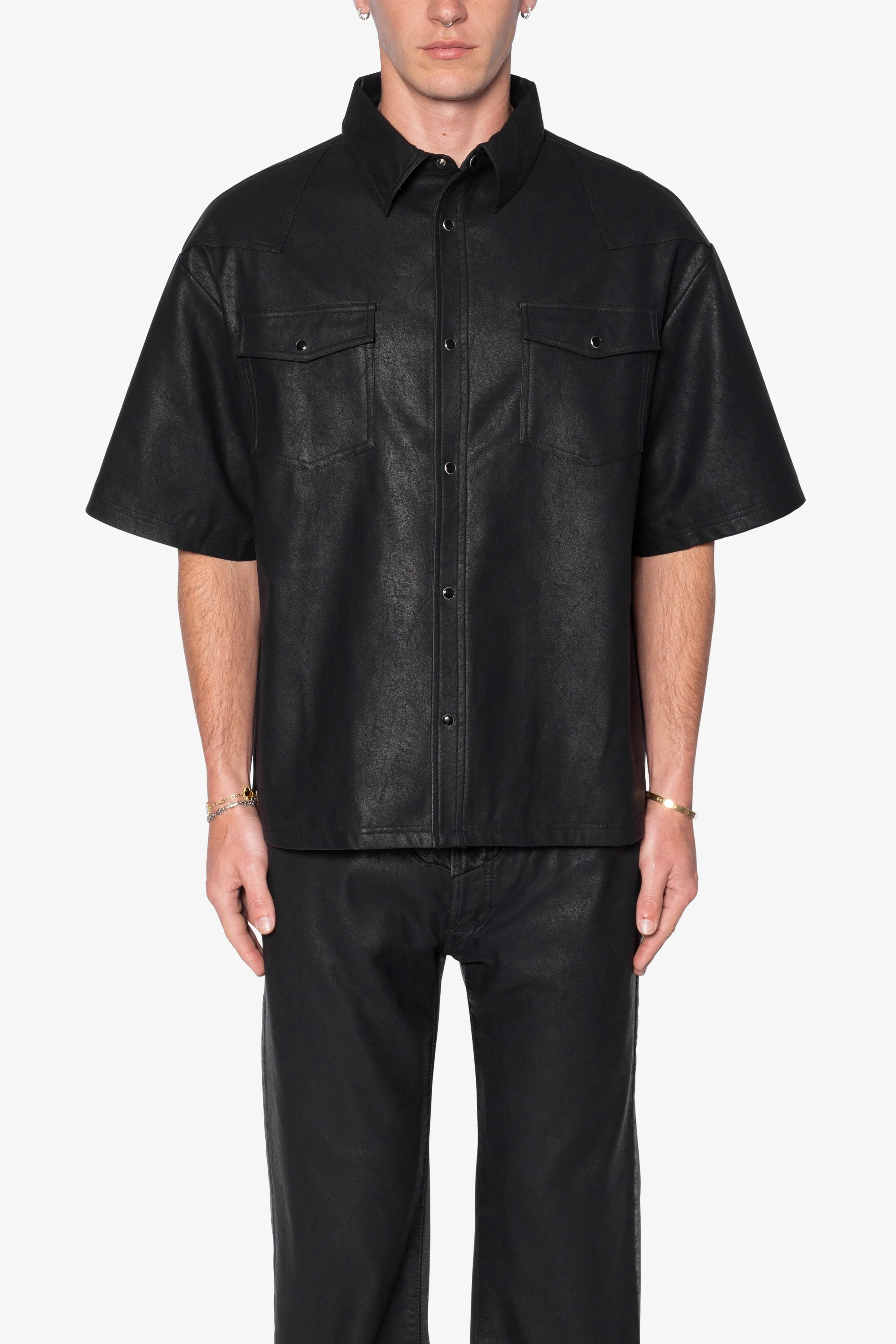 Leather S/S Shirt - Black