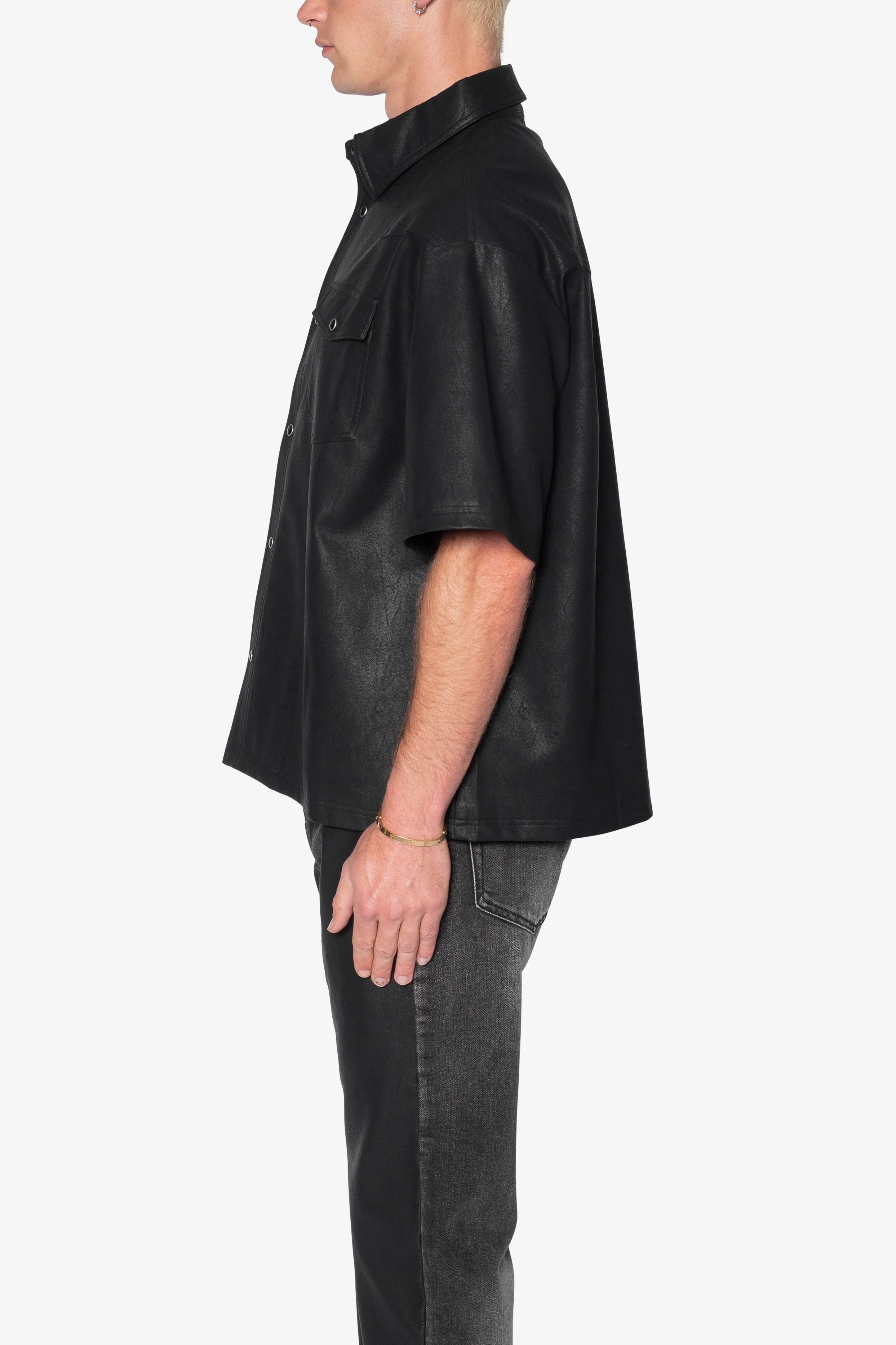 Leather S/S Shirt - Black