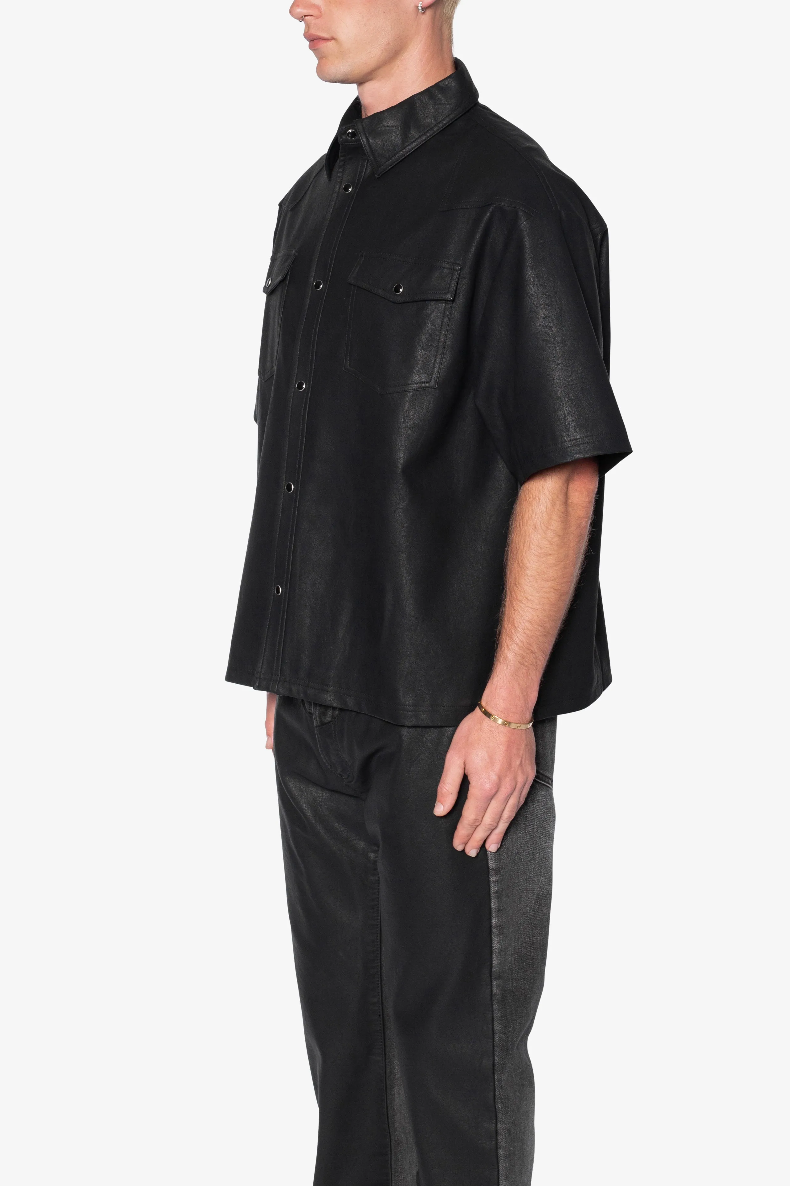 Leather S/S Shirt - Black