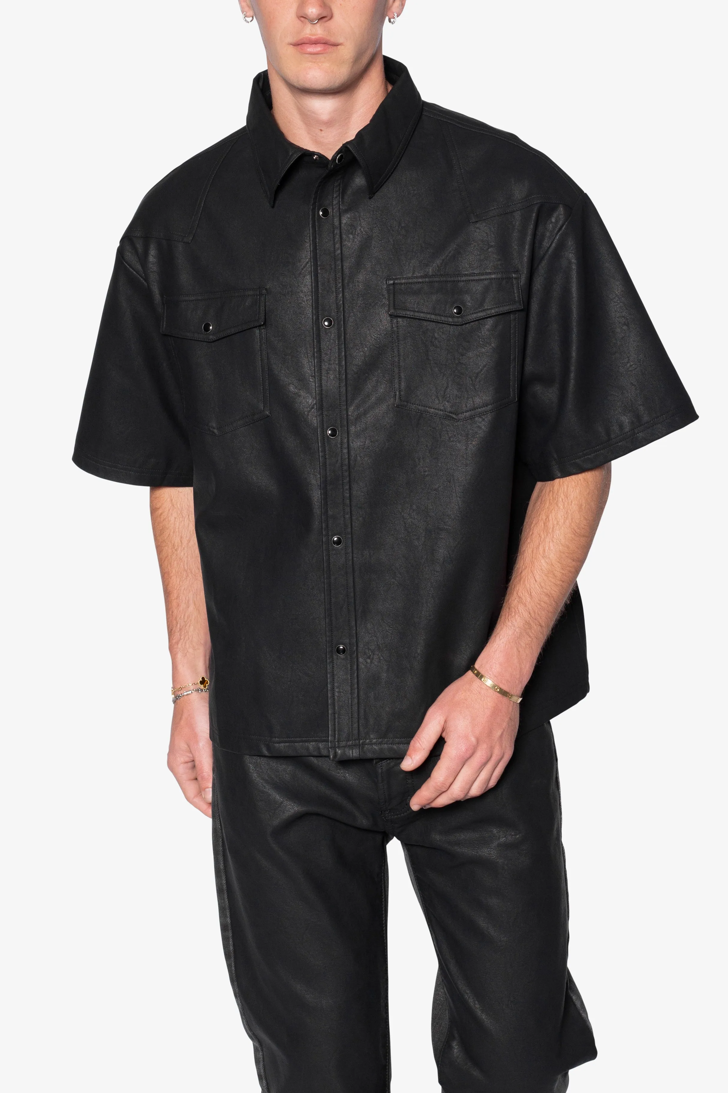 Leather S/S Shirt - Black