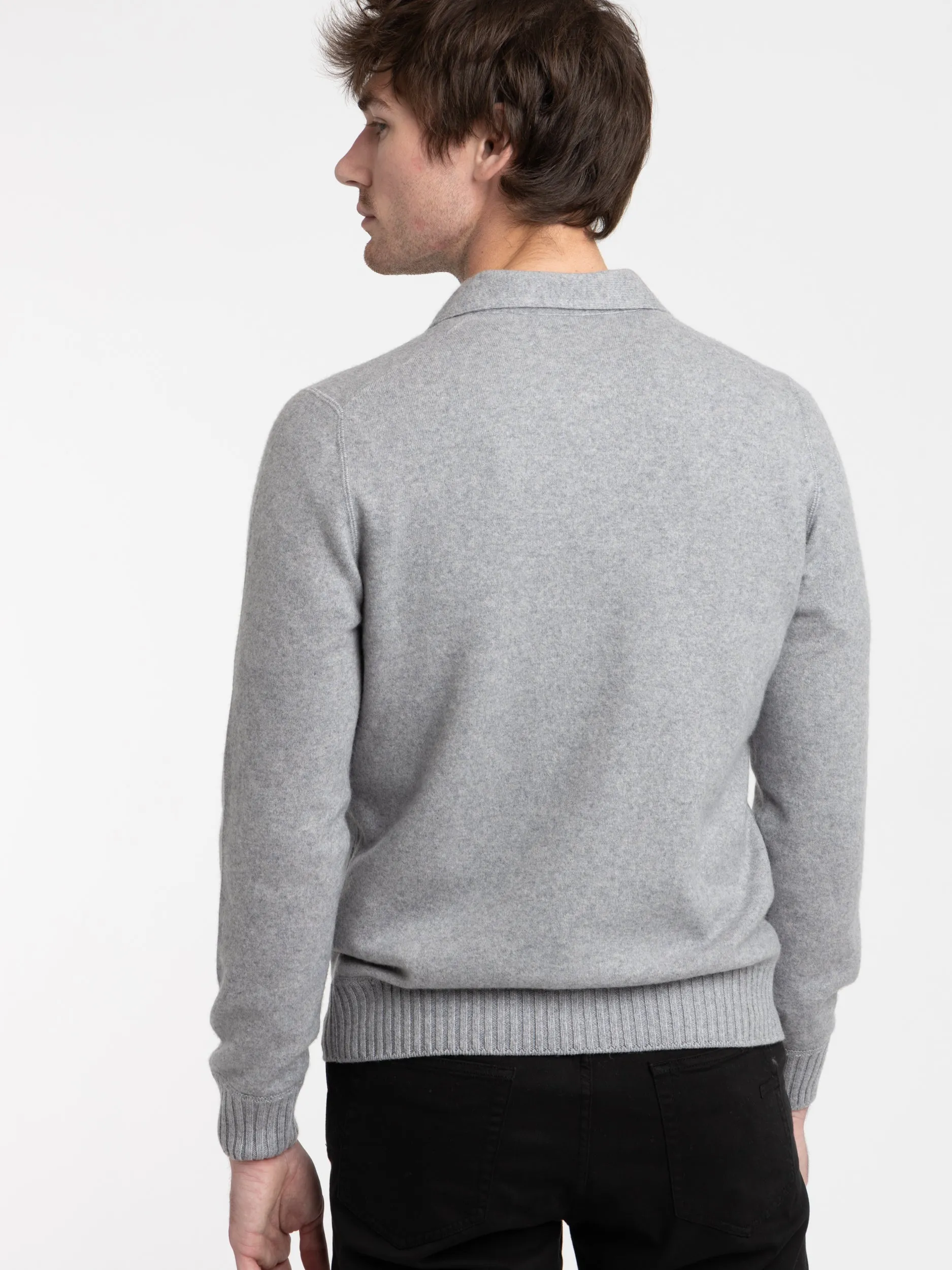 Light Grey Cashmere Quarter-Zip Polo Knit