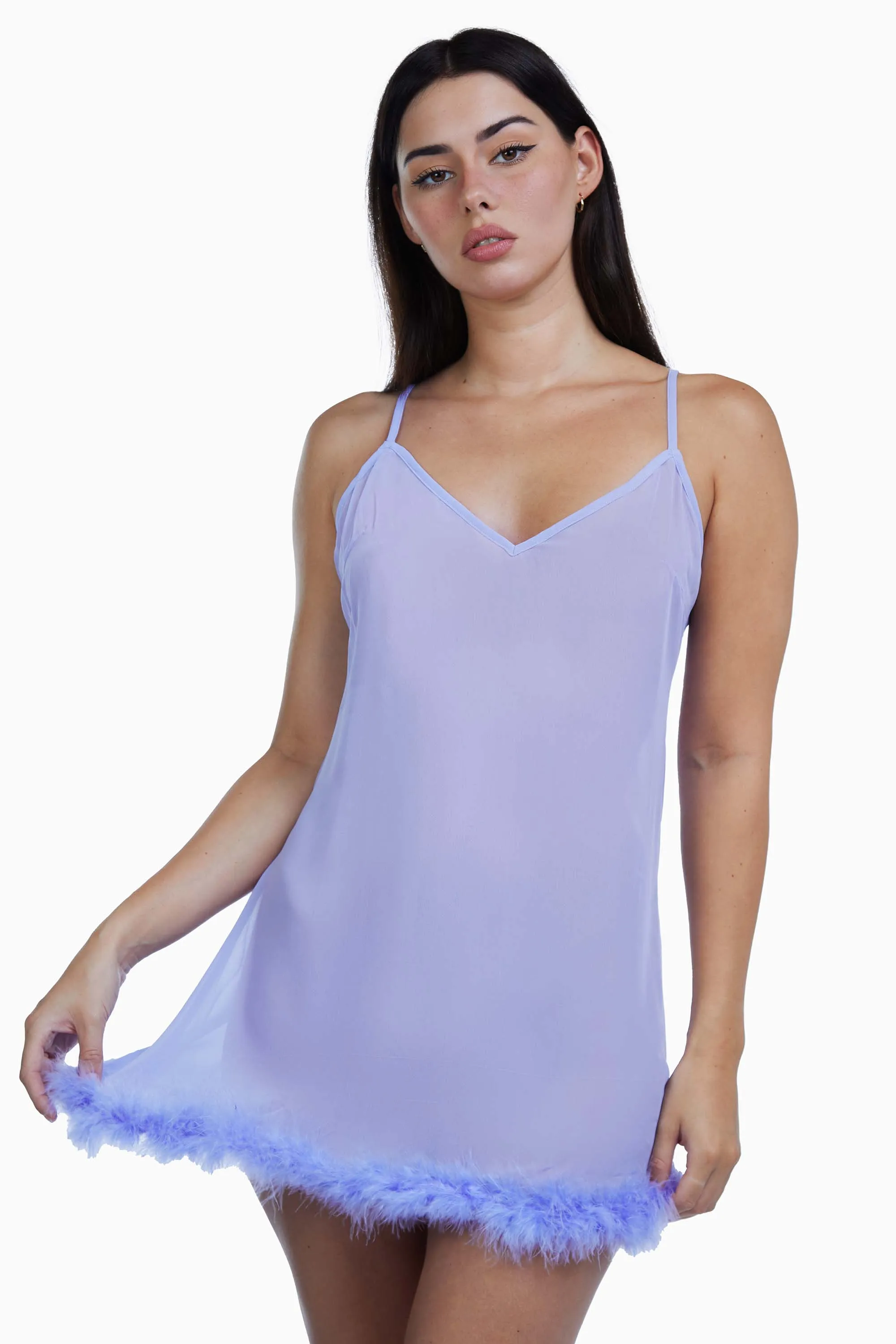 Lilac Chiffon Feather Babydoll Dress