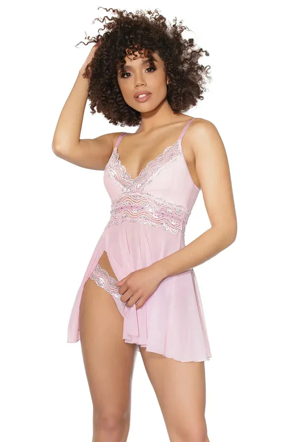 Lola Metallic Shimmer Stretch Lace Babydoll