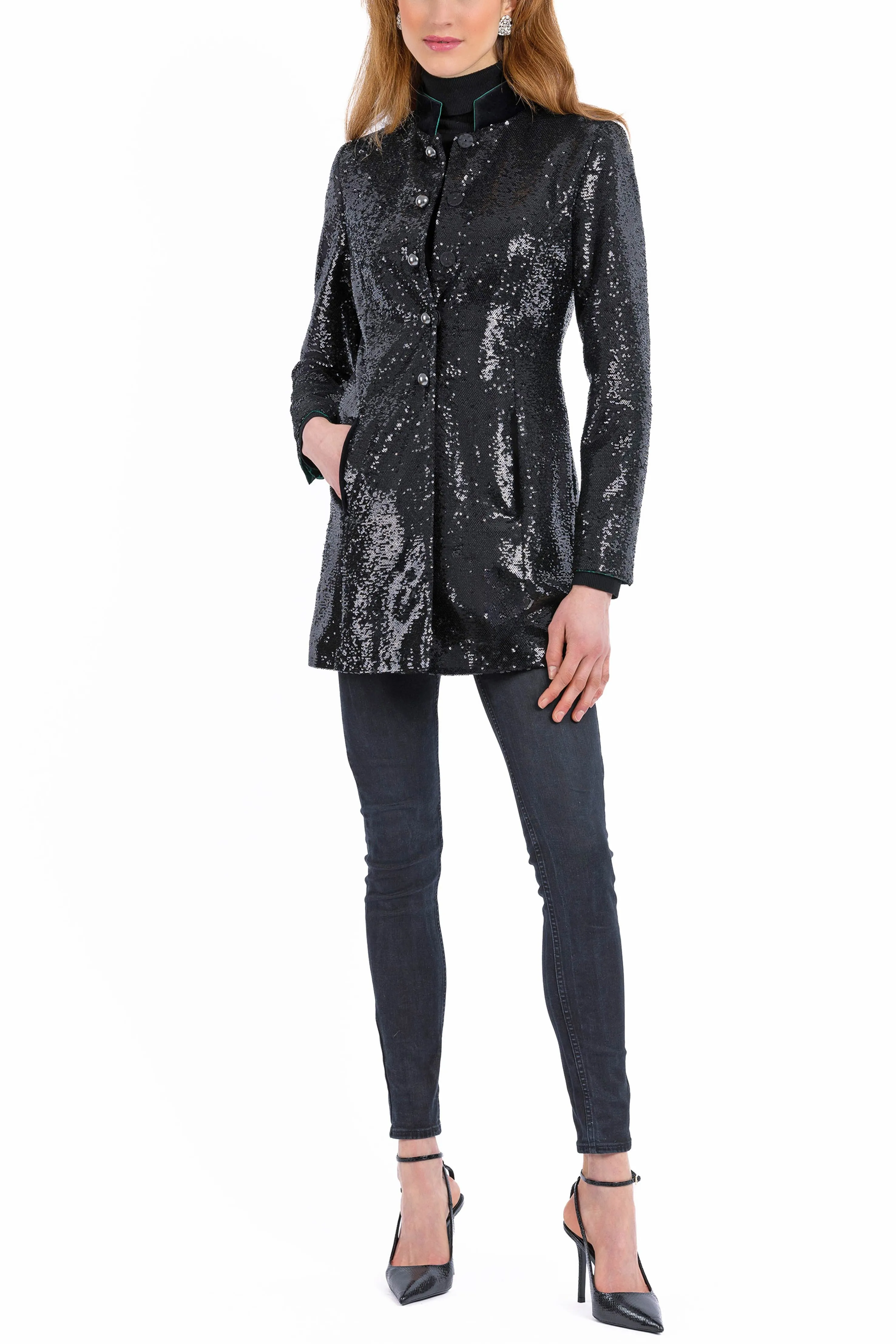 Long Blazer from shiny black sequins