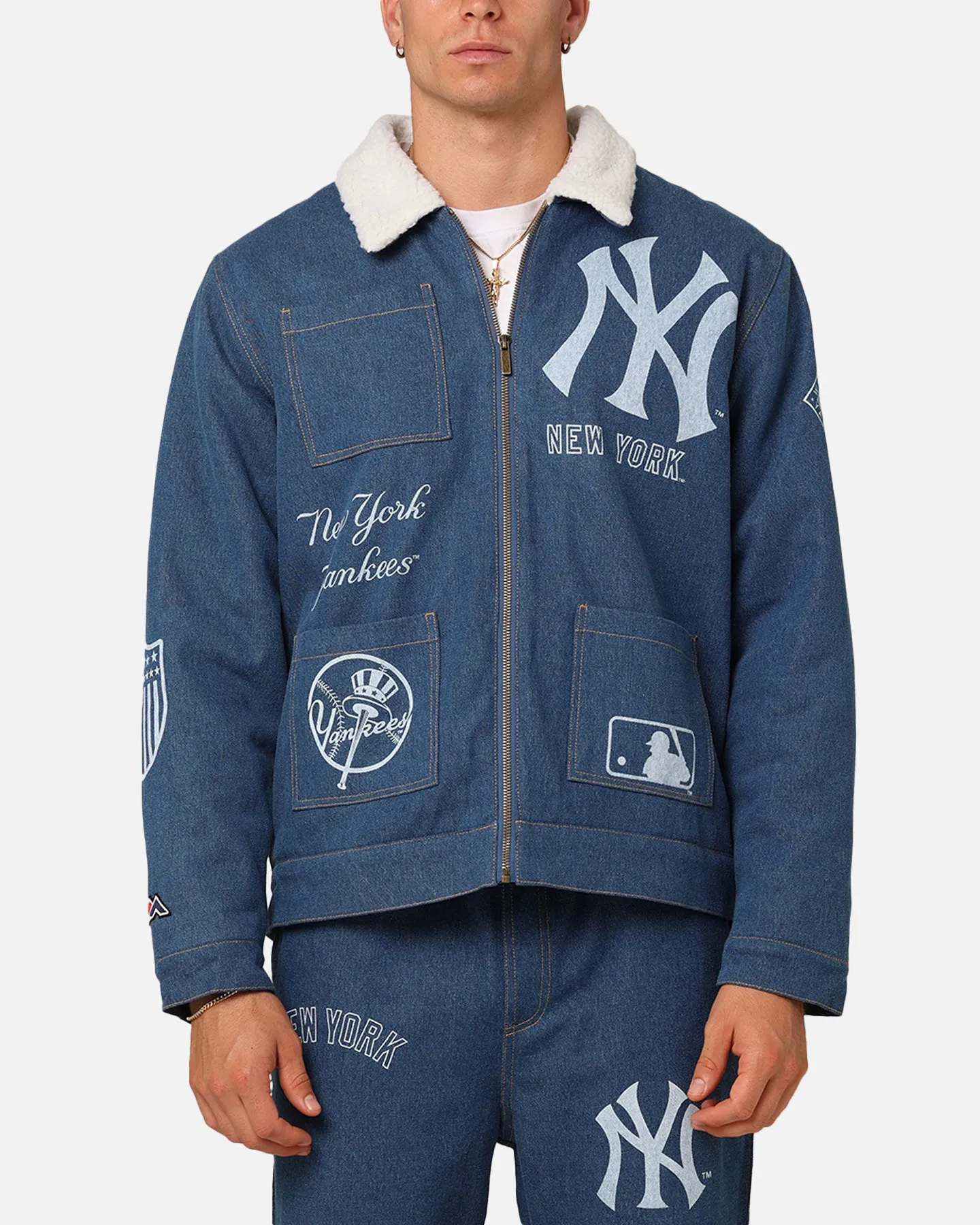 Majestic Athletic New York Yankees Etched Denim Shacket Washed Blue Denim