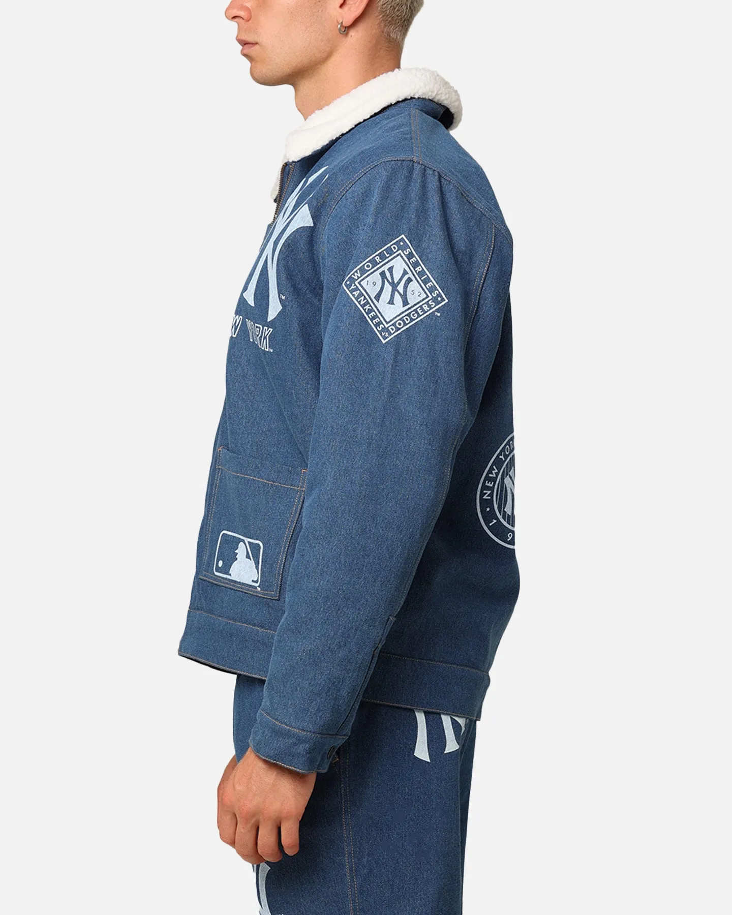 Majestic Athletic New York Yankees Etched Denim Shacket Washed Blue Denim