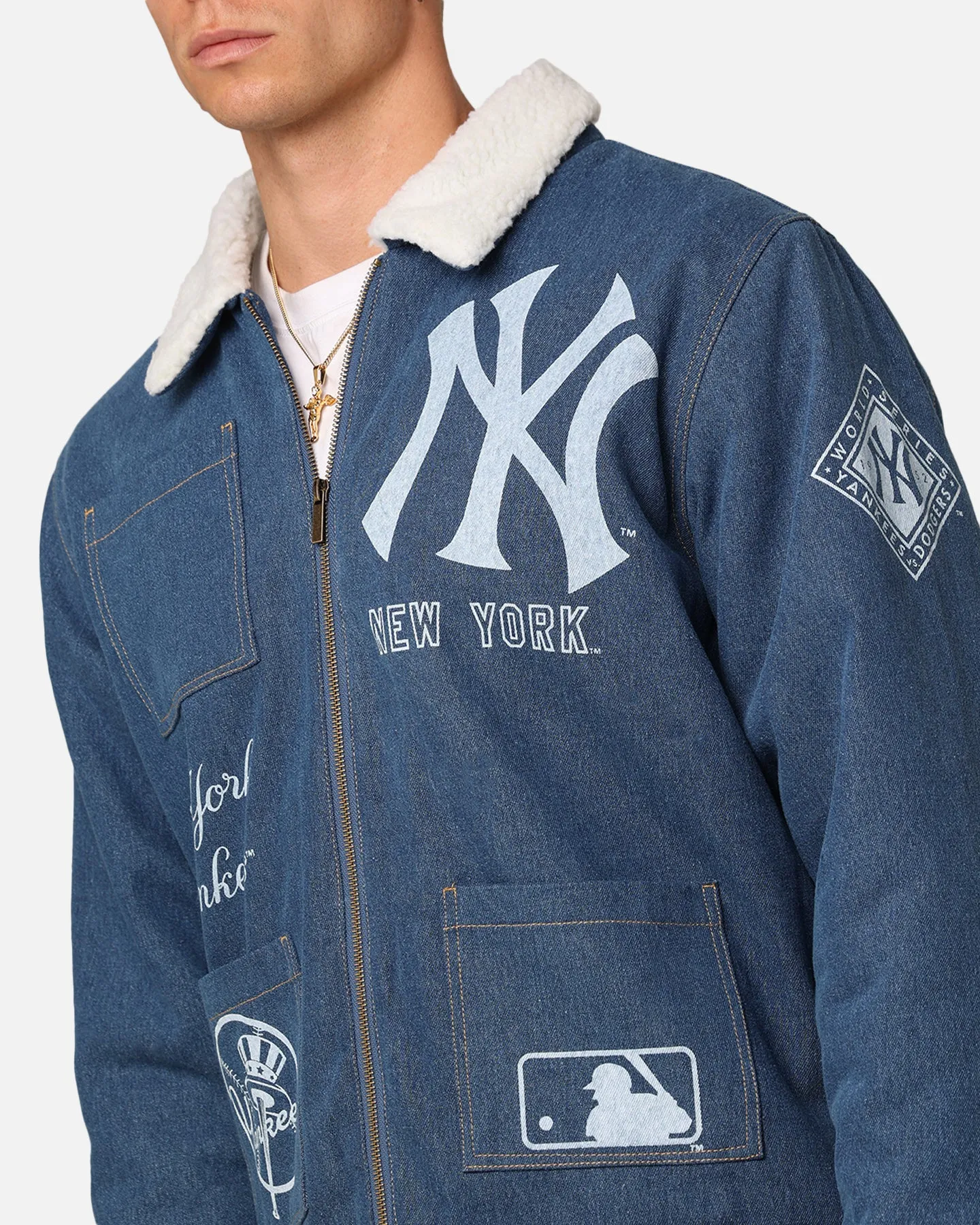 Majestic Athletic New York Yankees Etched Denim Shacket Washed Blue Denim