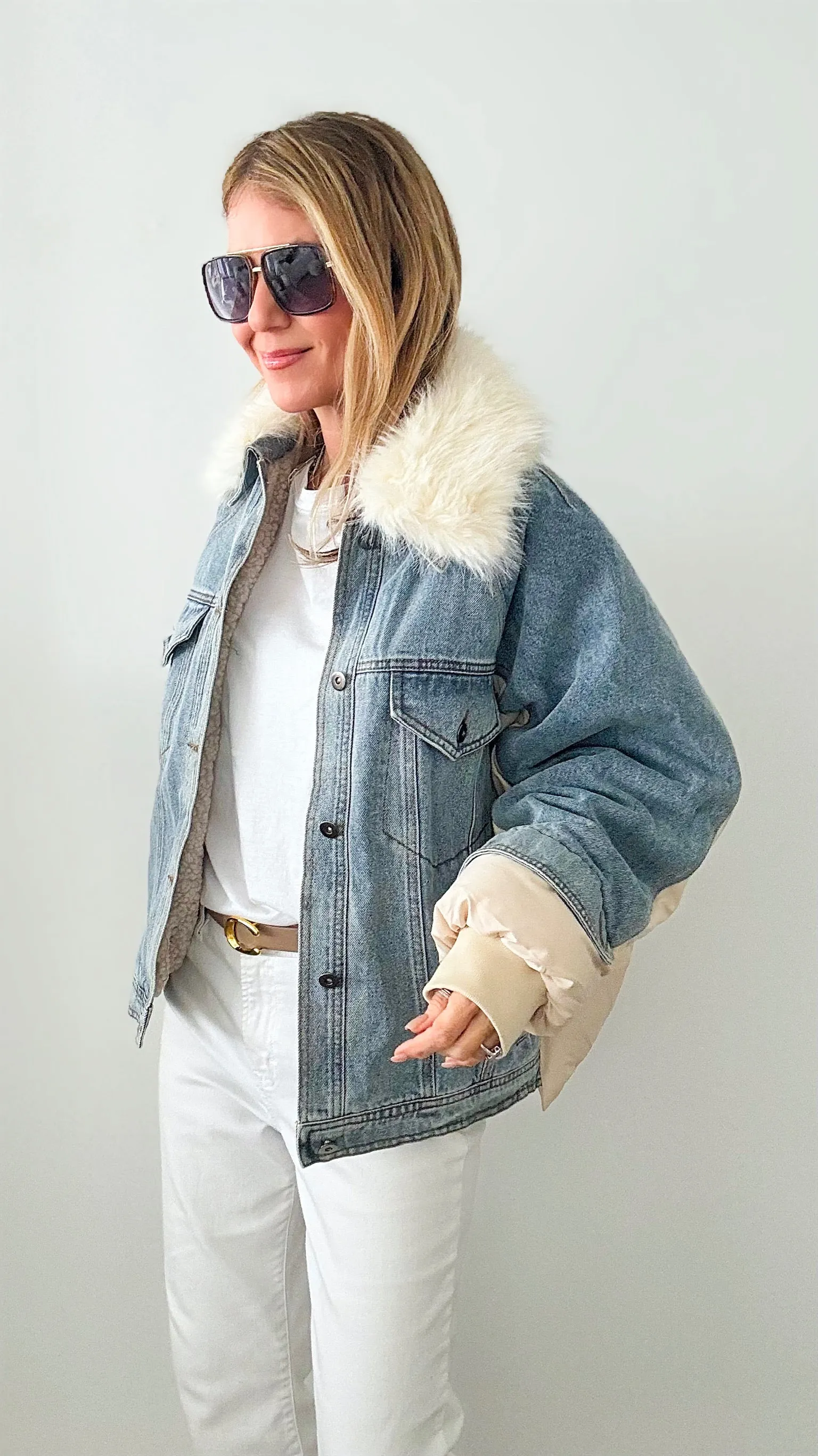 Mega Denim Puff & Faux Fur Jacket