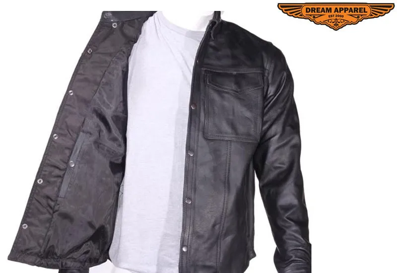 Mens Leather Motorcycle Shirt With Concealed Carry Pockets