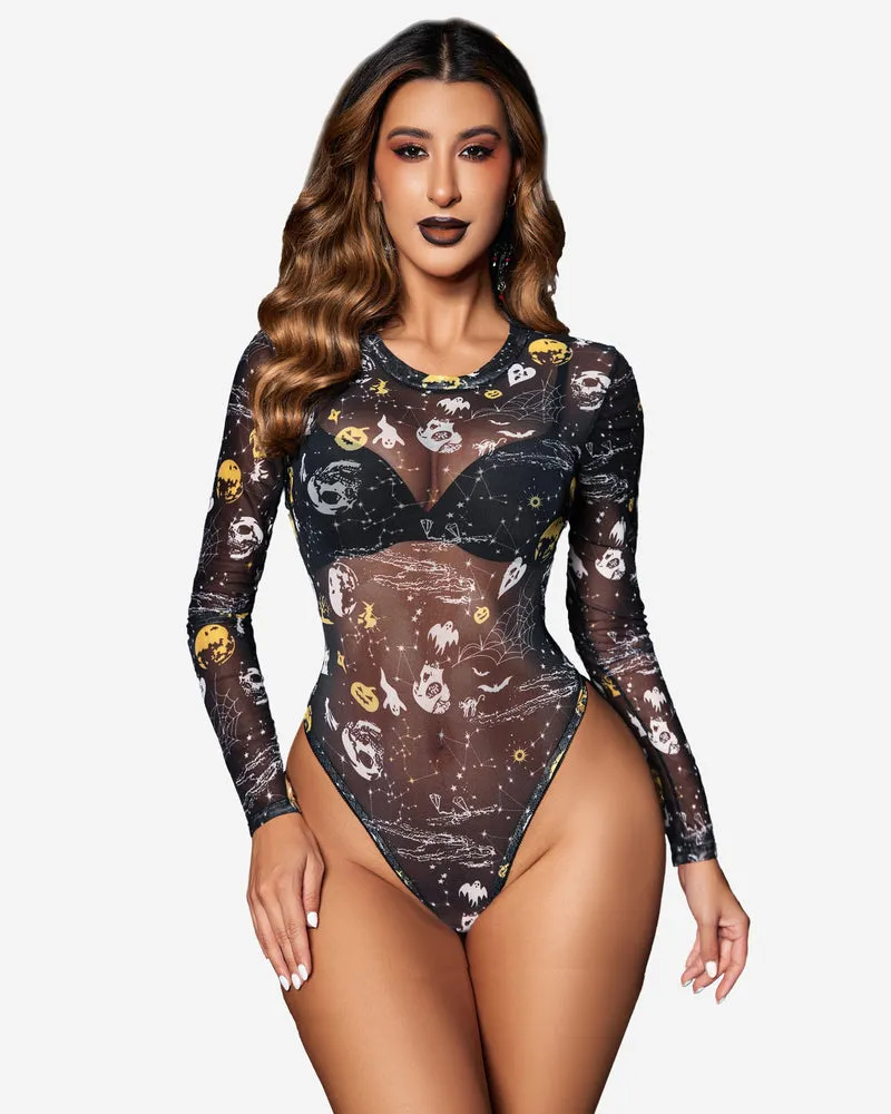 Mesh Snap Crotch Sheer Bodysuit