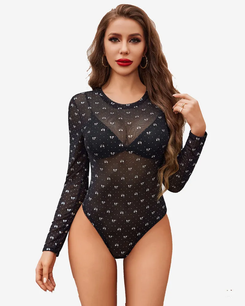 Mesh Snap Crotch Sheer Bodysuit