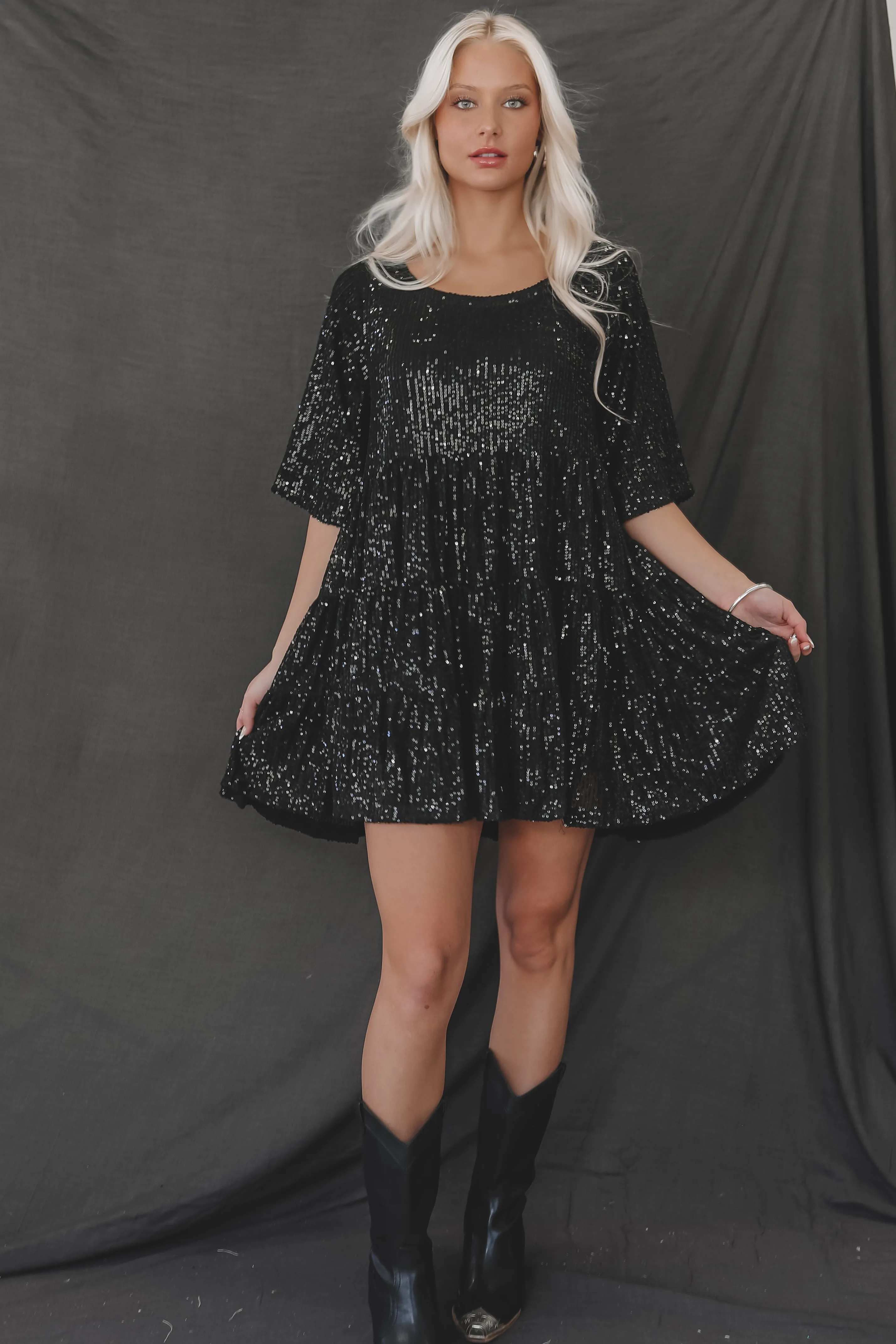 My Queen Sequin Baby Doll Dress