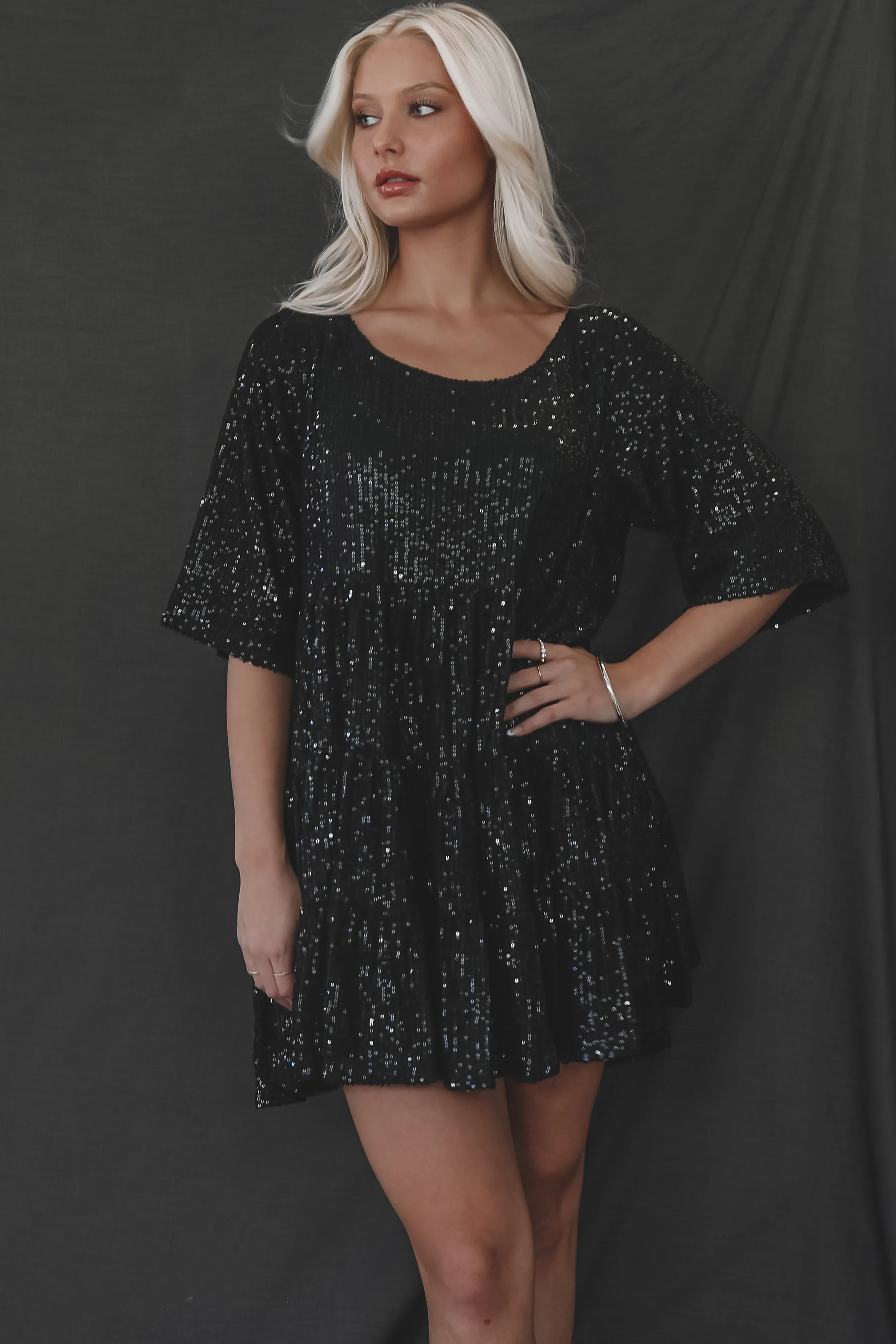 My Queen Sequin Baby Doll Dress