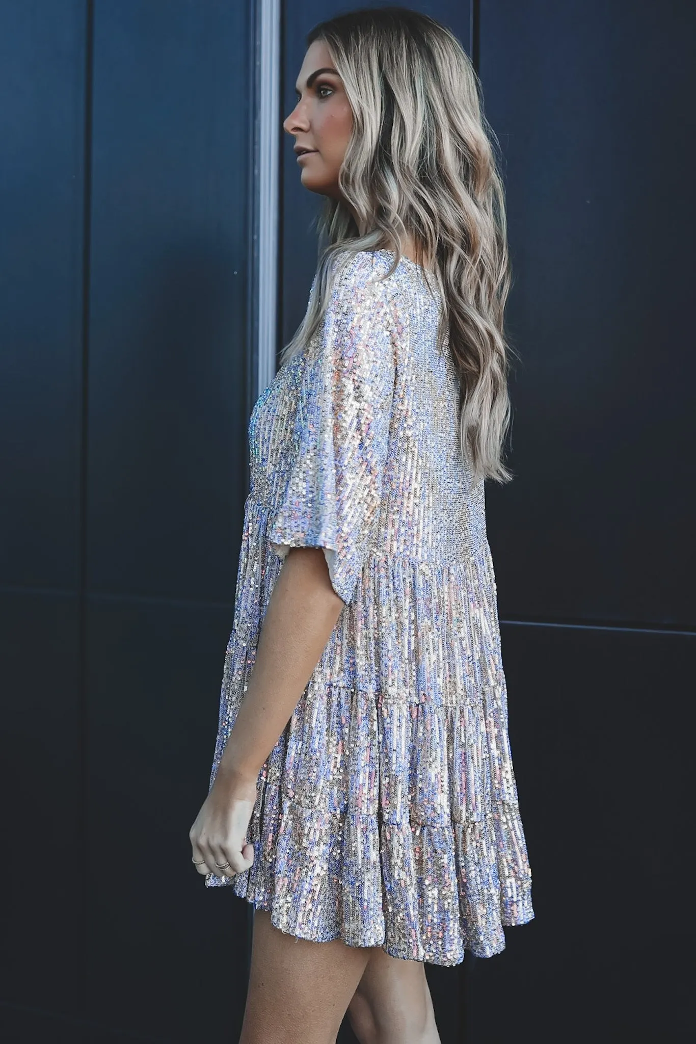 My Queen Sequin Baby Doll Dress