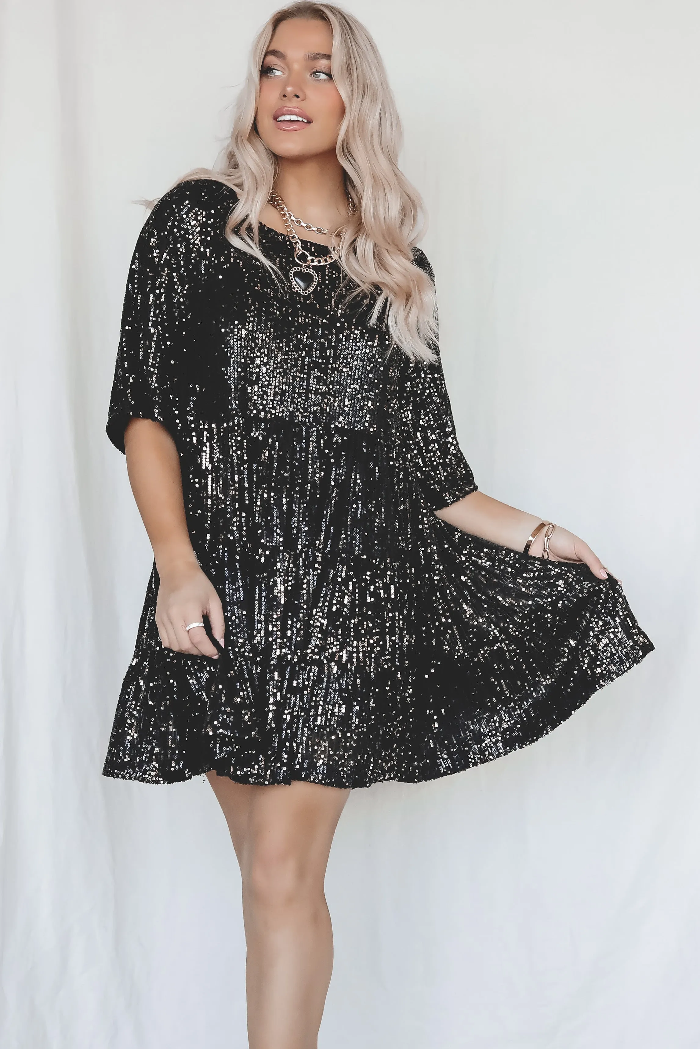 My Queen Sequin Baby Doll Dress