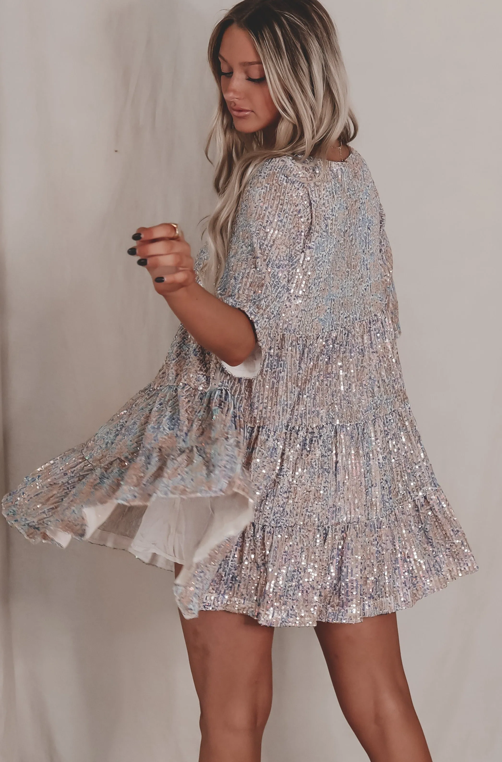 My Queen Sequin Baby Doll Dress