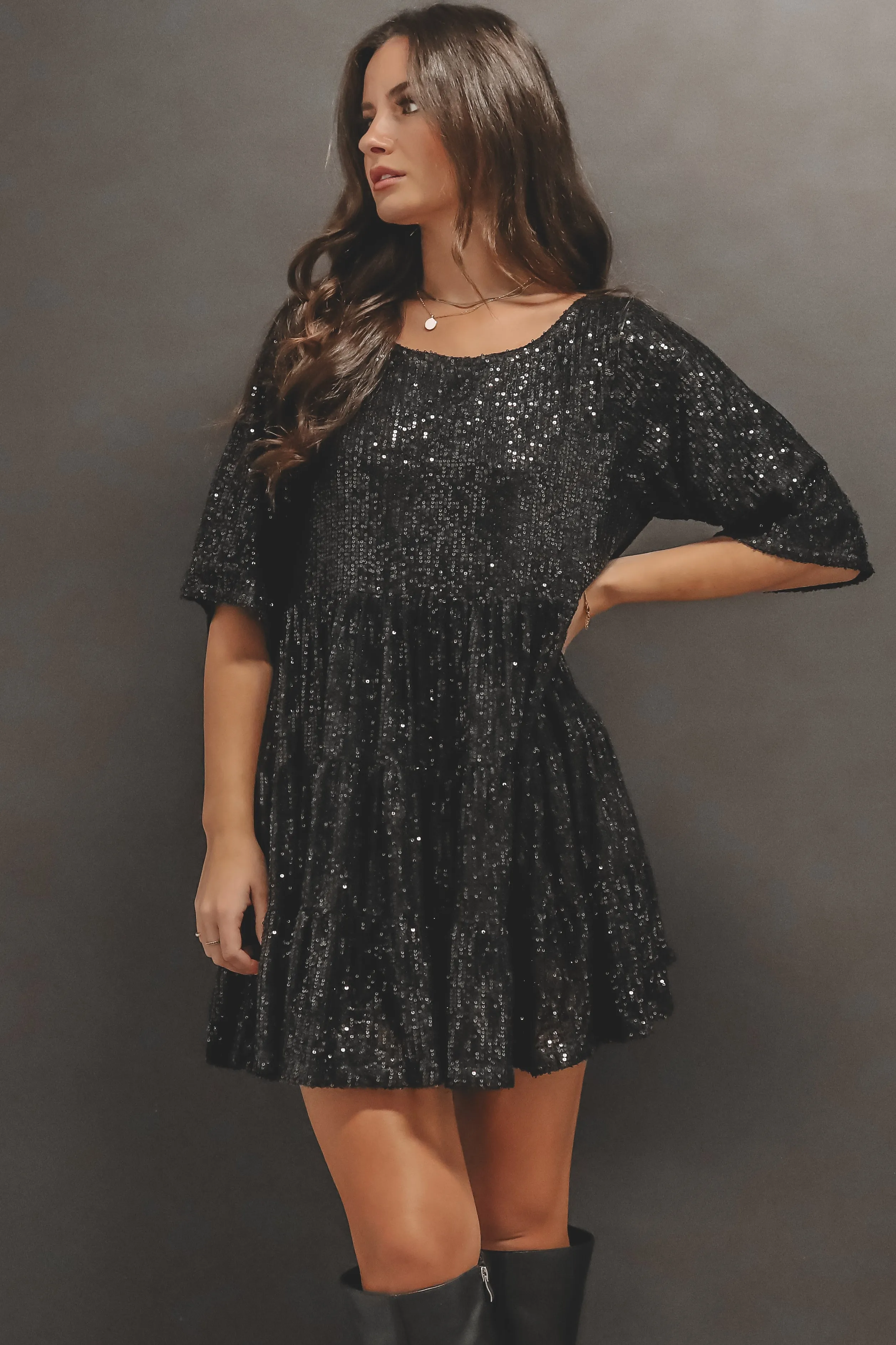 My Queen Sequin Baby Doll Dress