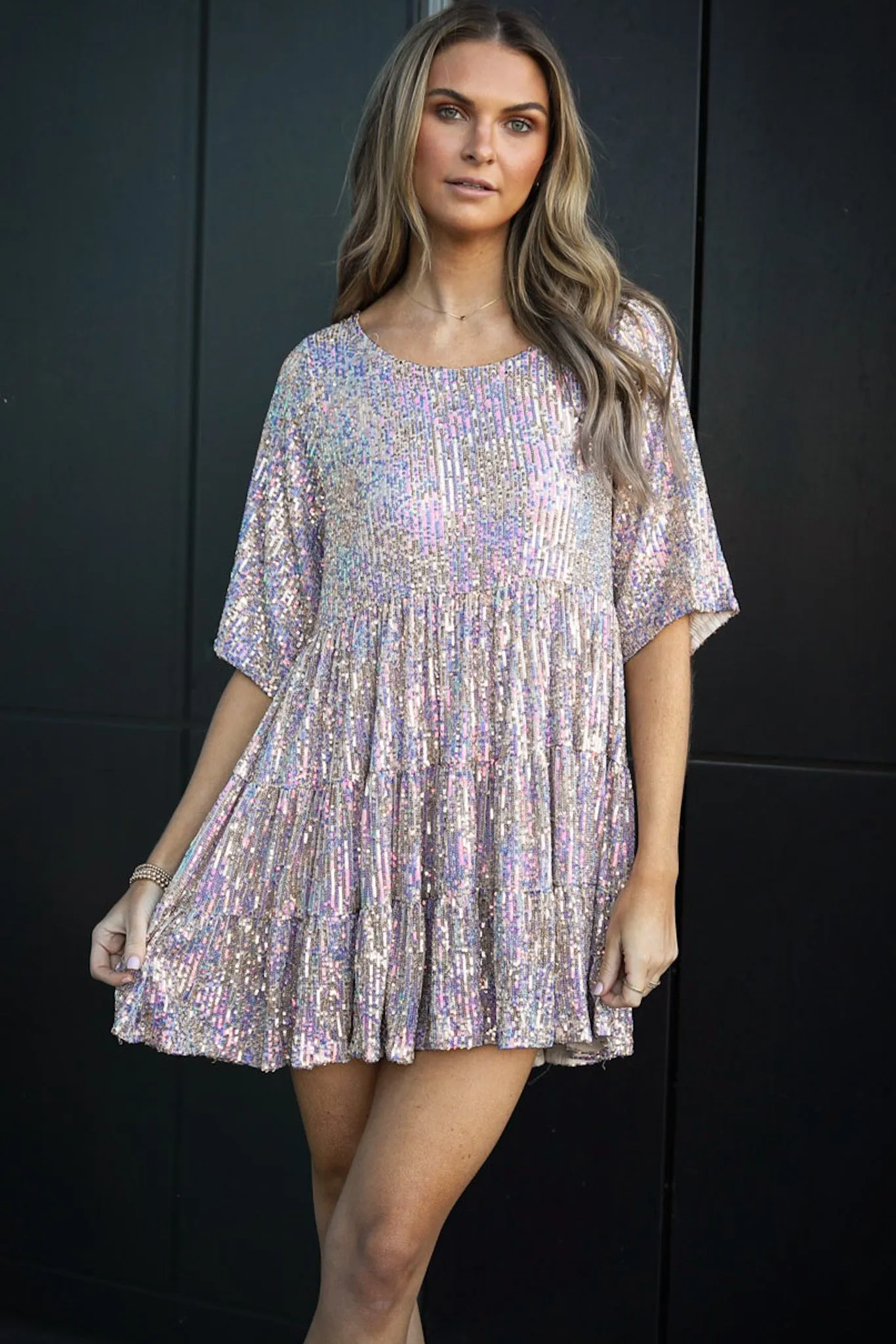 My Queen Sequin Baby Doll Dress