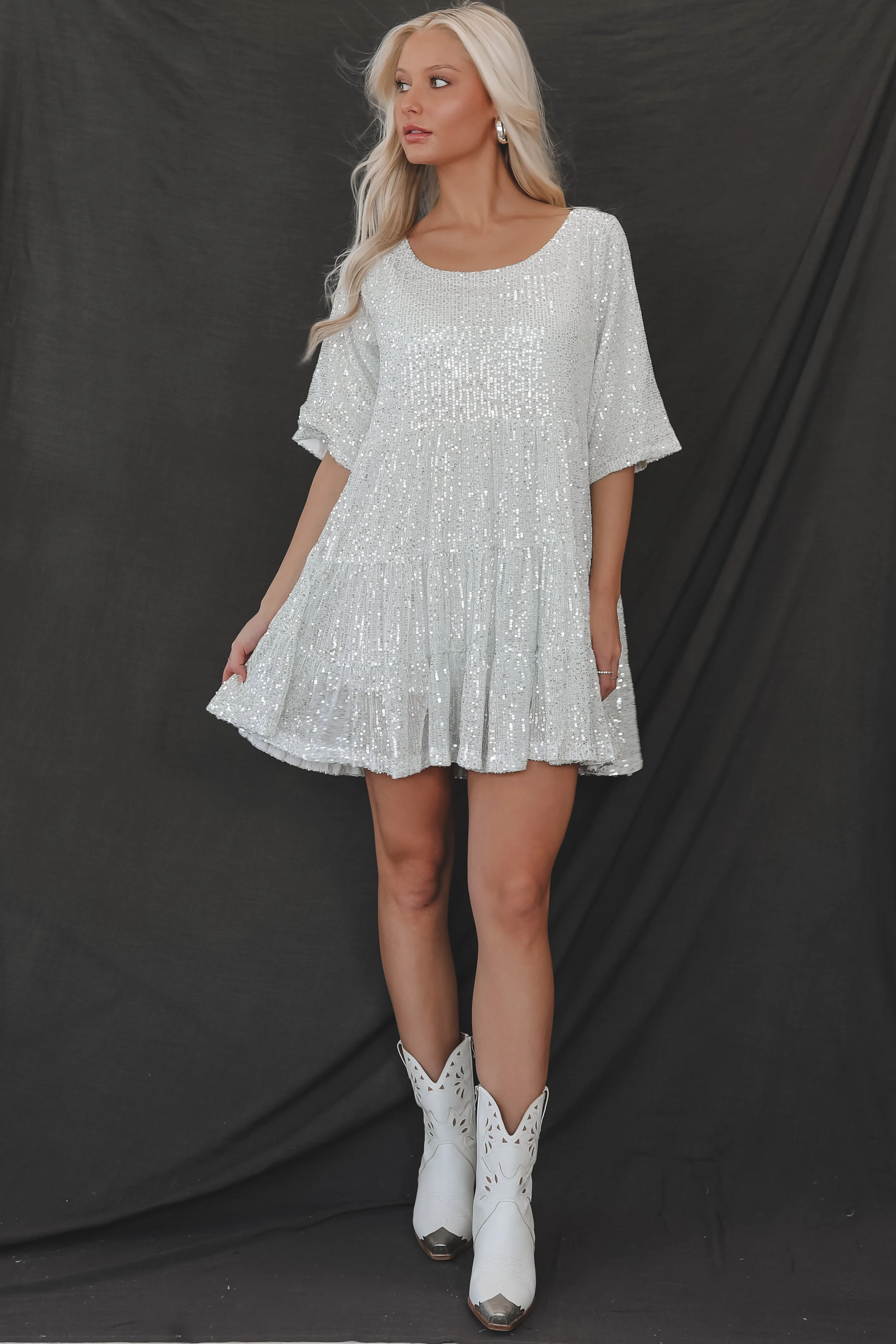 My Queen Sequin Baby Doll Dress