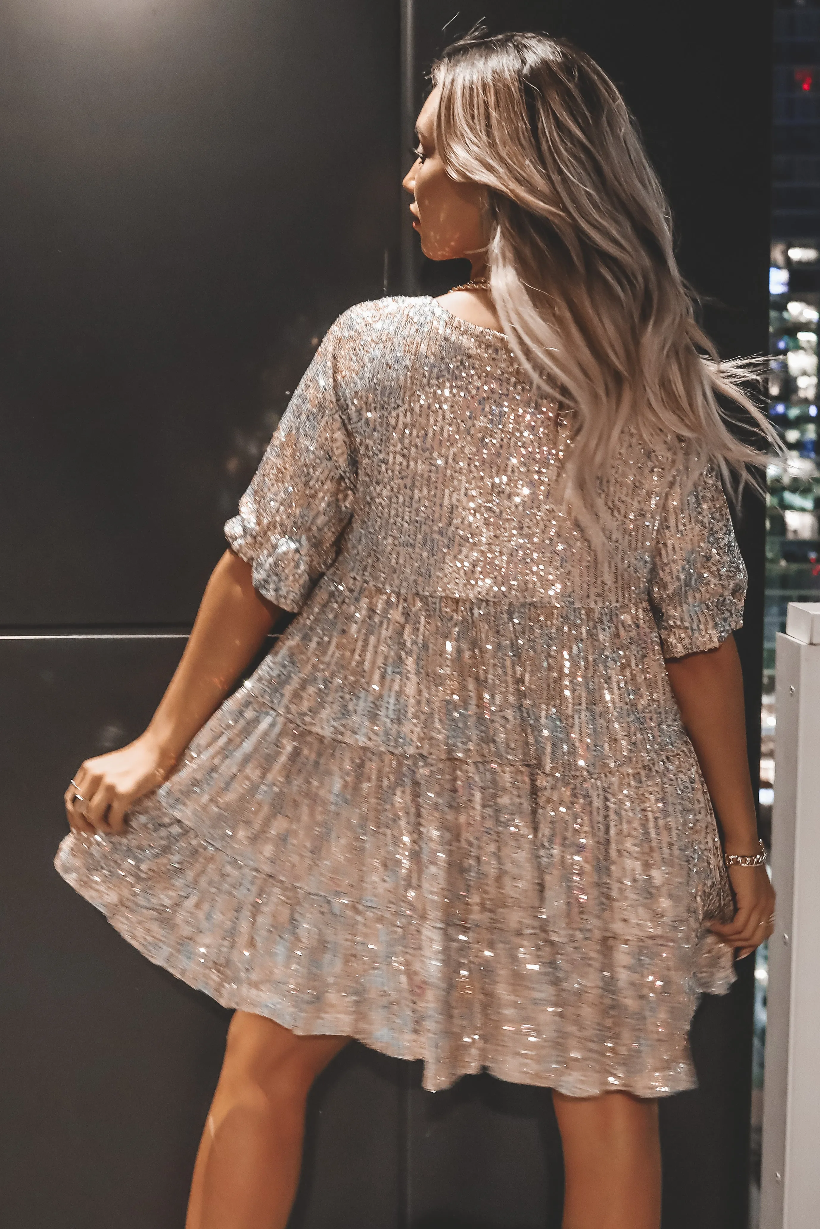 My Queen Sequin Baby Doll Dress