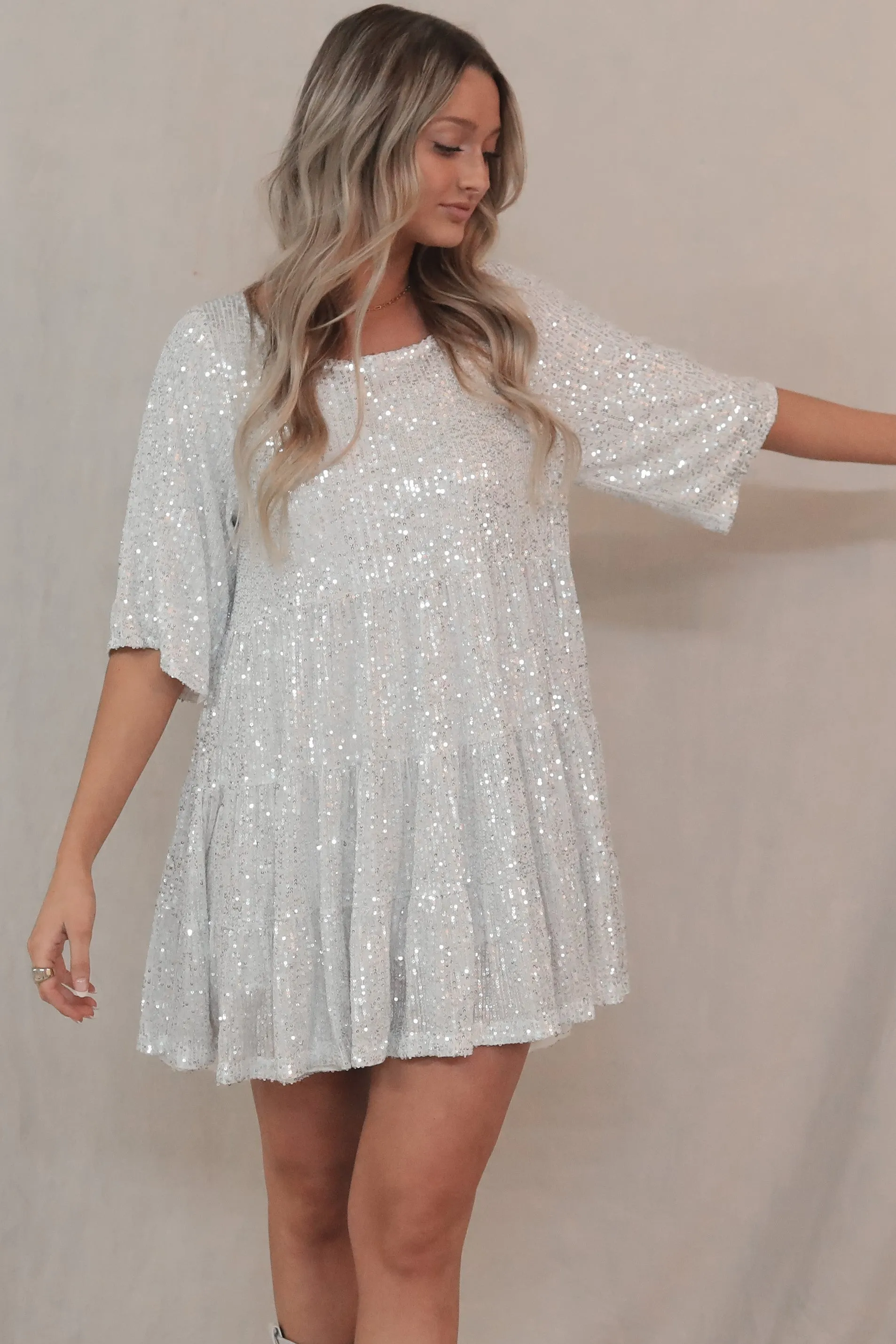 My Queen Sequin Baby Doll Dress