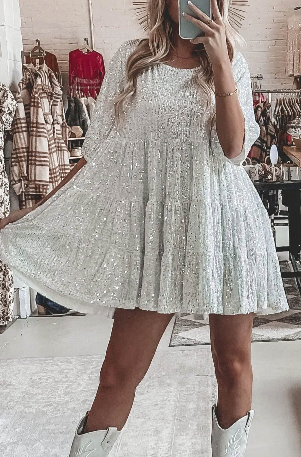 My Queen Sequin Baby Doll Dress