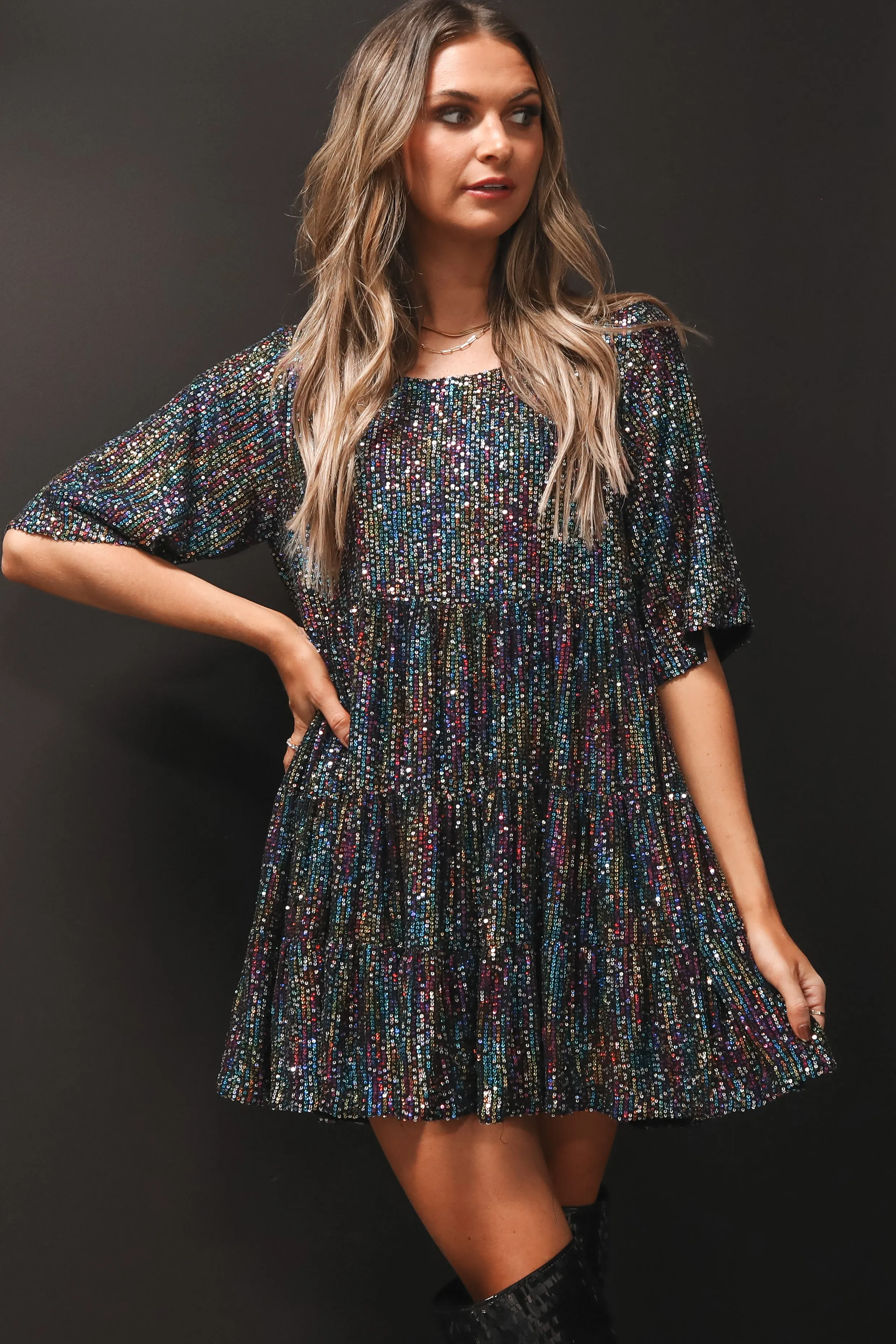 My Queen Sequin Baby Doll Dress