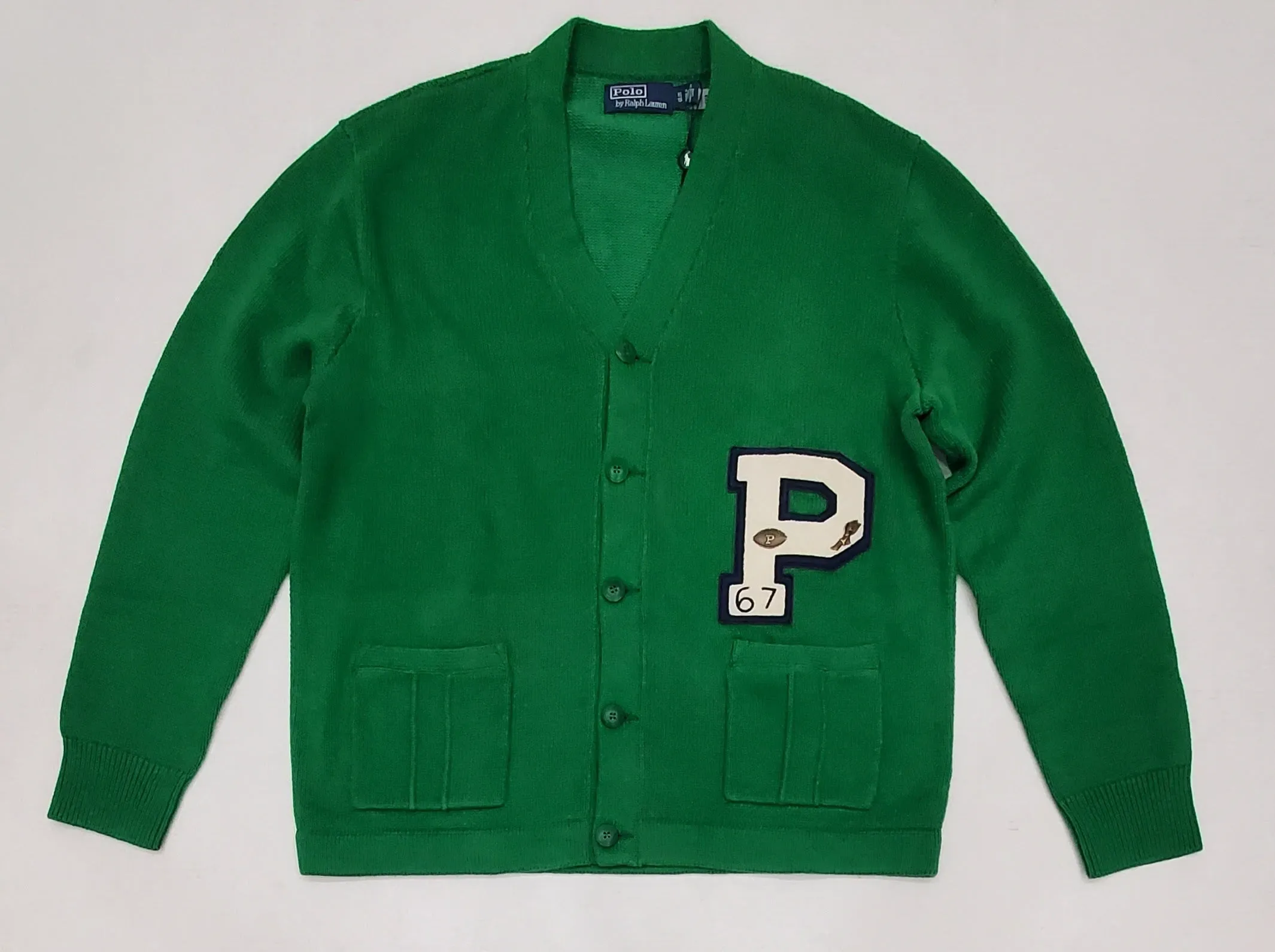 Nwt Polo Ralph Lauren Green 'P' 67 Cardigan