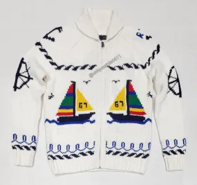 Nwt Polo Ralph Lauren White Sailboat Cardigan