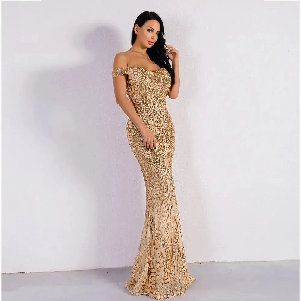 Off Shoulder Sequin Maxi Dress