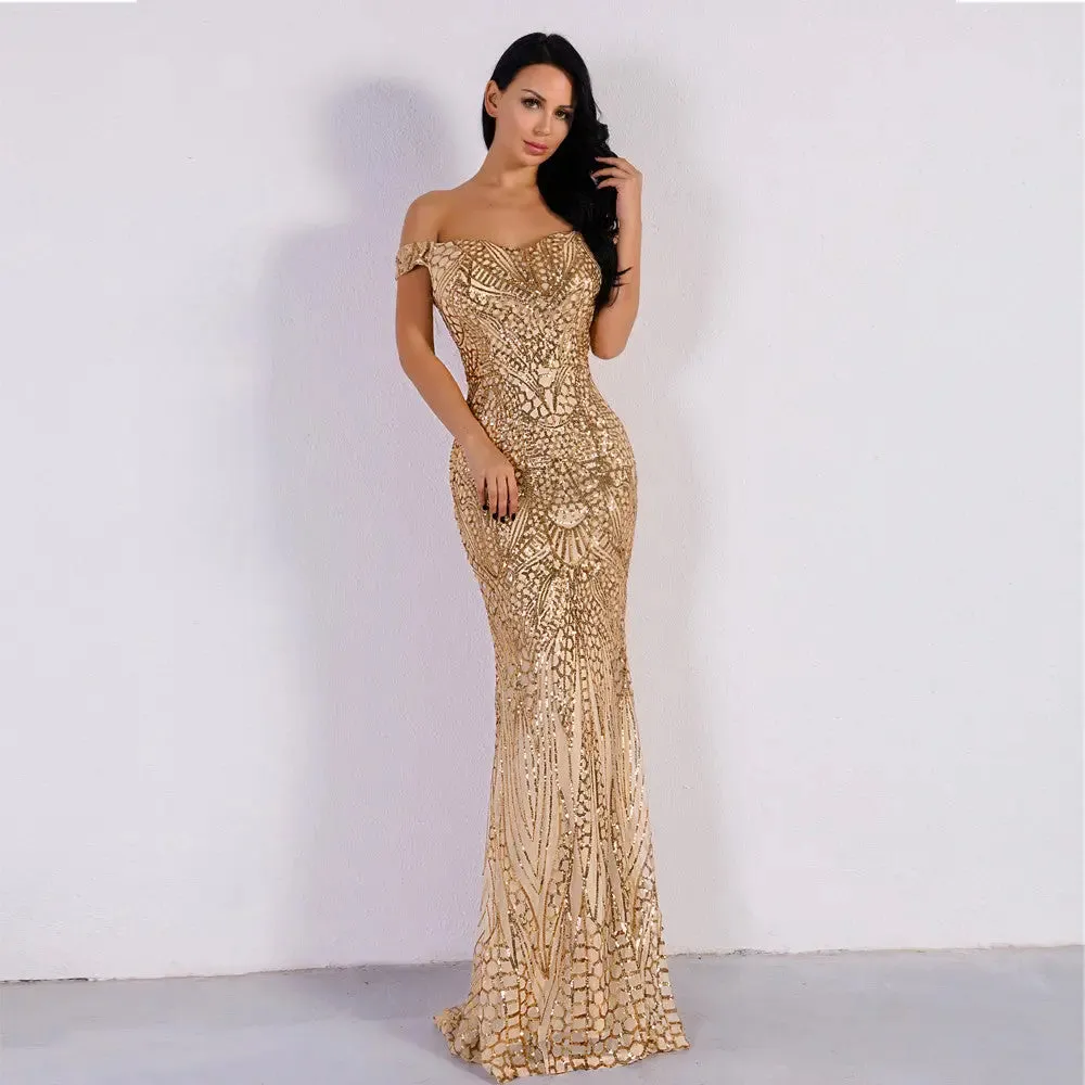 Off Shoulder Sequin Maxi Dress