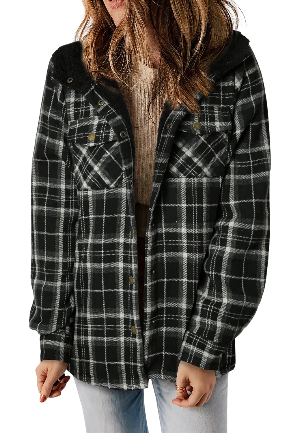 Plaid Sherpa Lined Hooded Shacket