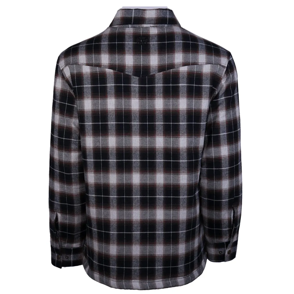 "Hooey Mens Flannel Jacket" Black/Grey Plaid w/Tan Sherpa