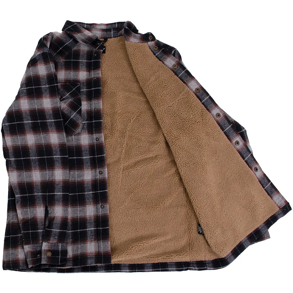 "Hooey Mens Flannel Jacket" Black/Grey Plaid w/Tan Sherpa