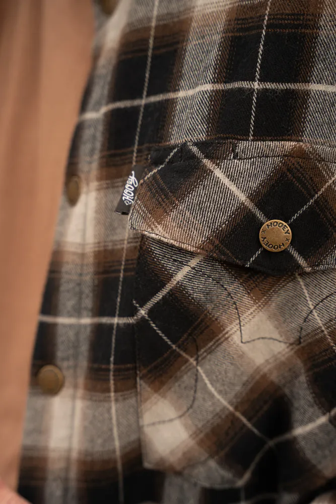 "Hooey Mens Flannel Jacket" Black/Grey Plaid w/Tan Sherpa