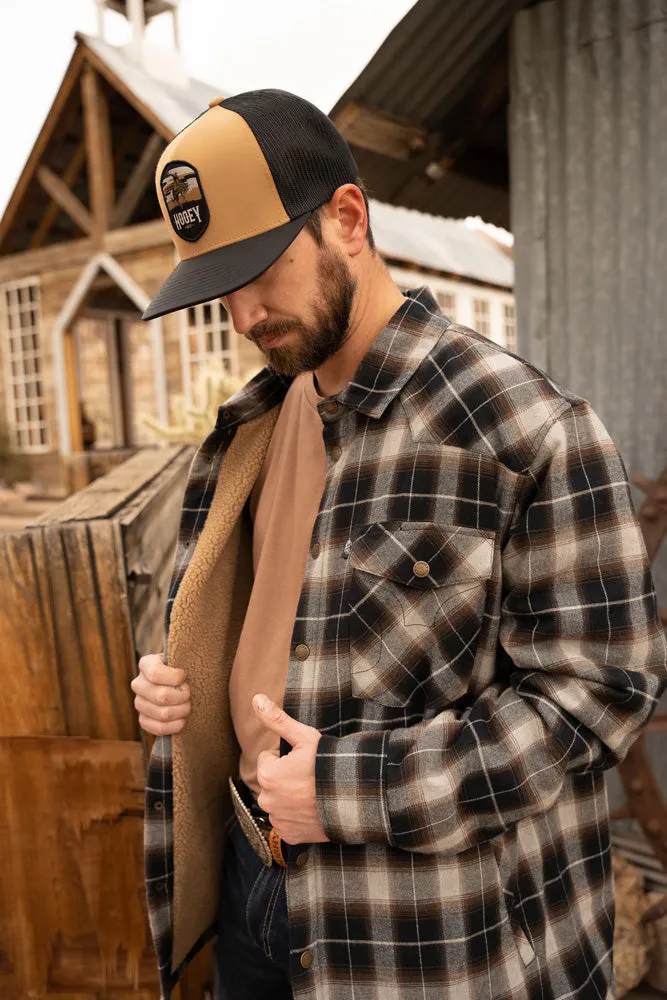 "Hooey Mens Flannel Jacket" Black/Grey Plaid w/Tan Sherpa